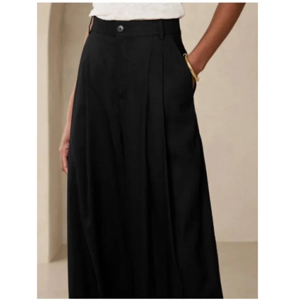 Banana Republic LENA Linen WIDE LEG Black PLEATED Pant sz 6 PETITE #629205 $140